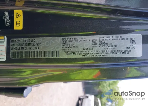 2021 Jeep Gladiator Freedom 4X4 из США, поврежденный, VIN 1C6HJTAG3ML557932